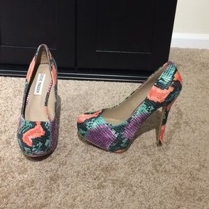 Colorful Steve Madden snake skin platform heels